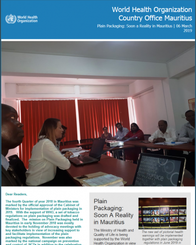 WHO Mauritius e-Newsletter 06 March 2019: Plain Packaging Soon A Reality in Mauritius