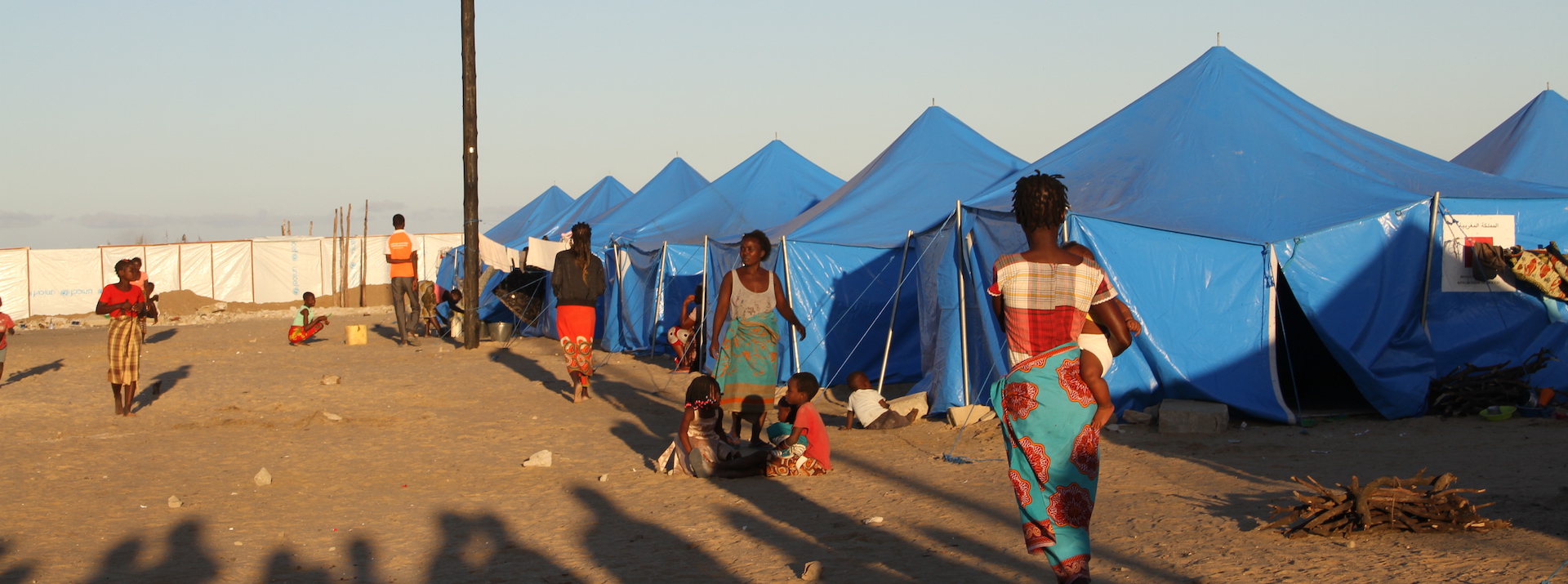 Refugees in the accommodation center set in Beira, Mozambique, after the destruction caused by Cyclone Idai in March 2019