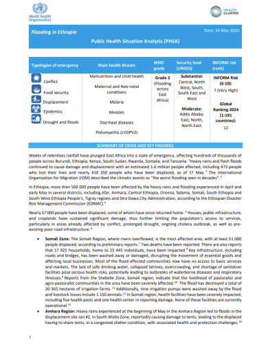 Flooding in Ethiopia: Public Health Situation Analysis (PHSA) (24 May 2024)