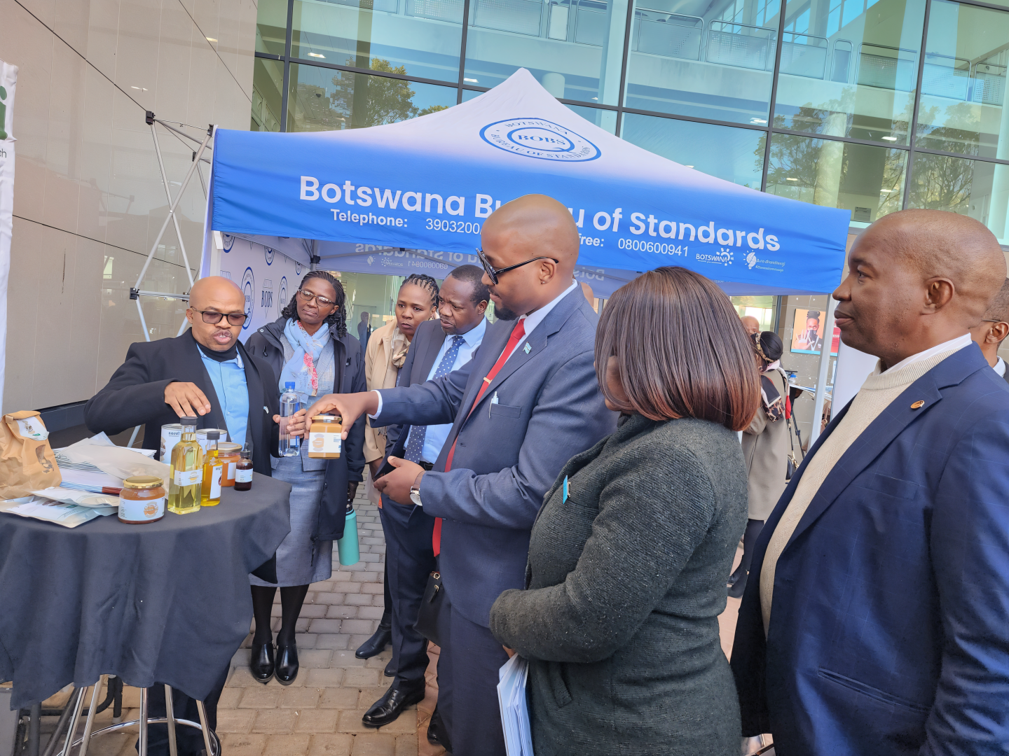 Minister of health, Dr. Stephen Modise and heads of agencies tour the food stalls during World Food Safety Day
