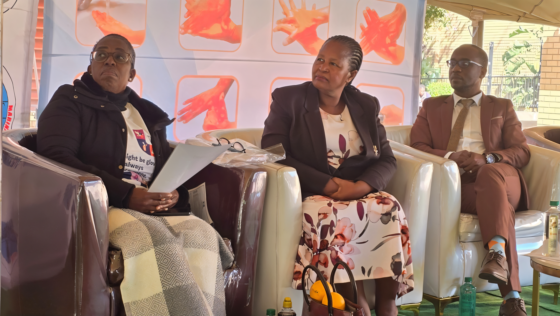 In the middle; WHO Botswana Technical Officer, Boingotlo Ramontshonyana next to PMH Superintendent Dr Machacha (right)