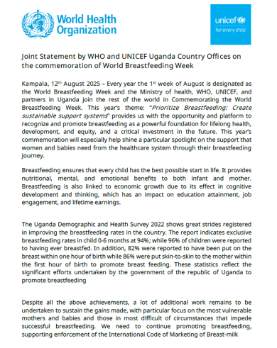 World Breastfeeding Week 2025 WHO-UNICEF Uganda joint statement