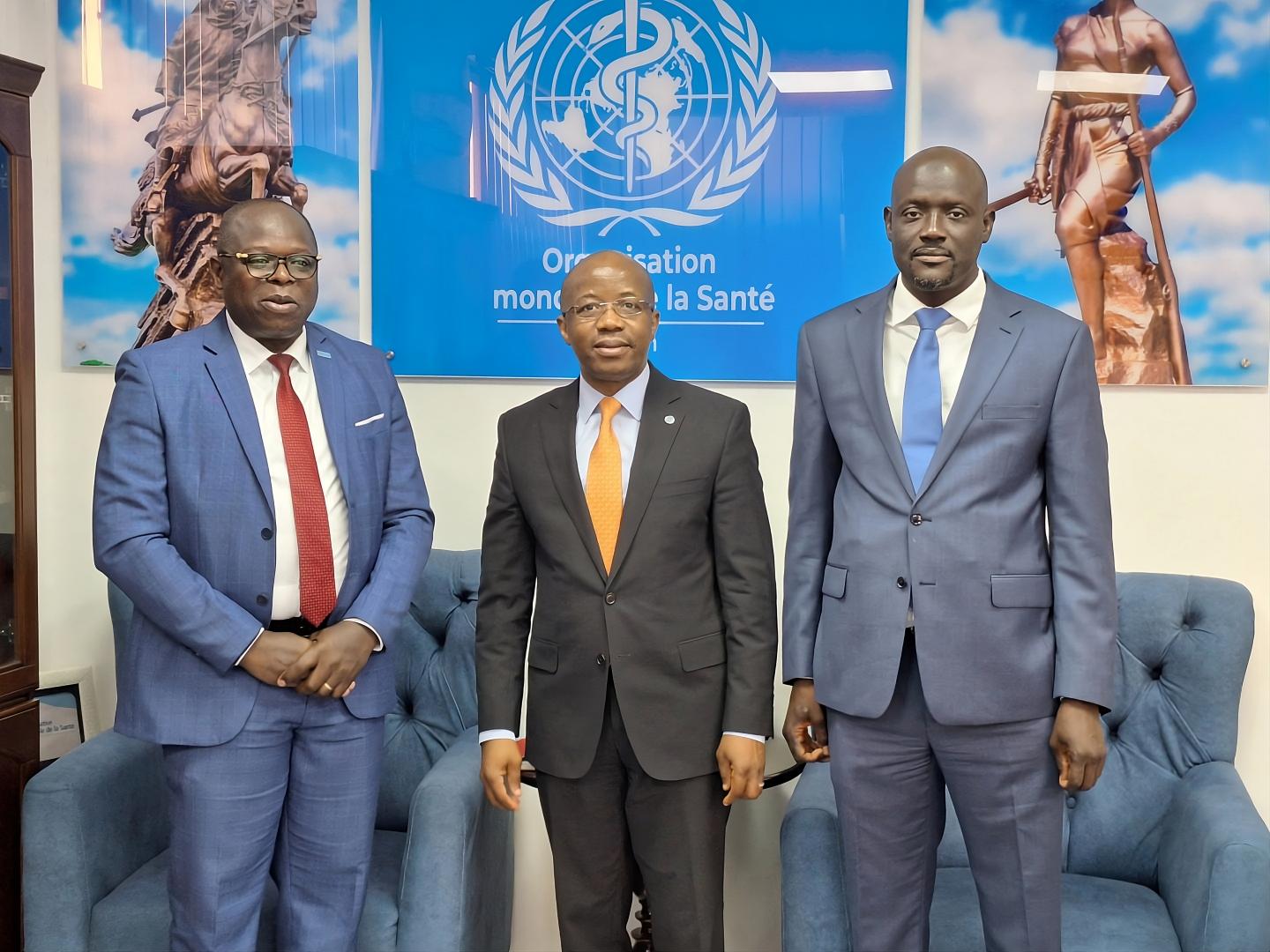 Dr Kouamé Jean Konan, Représentant de l'OMS, M. Gilles Fagninou, Directeur Régional de l'UNICEF pour l'Afrique de l'Ouest du Centre et M. Ousmane Niang, Représentant de l’UNICEF au Bénin. 