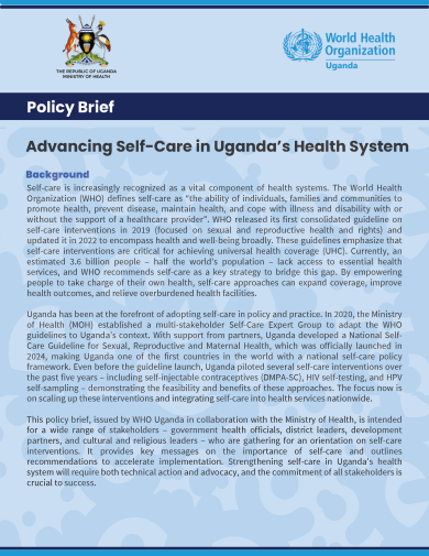Policy Brief: Advancing Self-care in Uganda's Health System