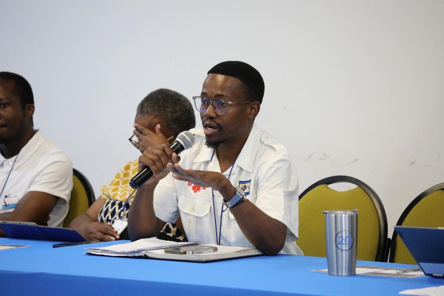 A participant engaging in discussion during the event