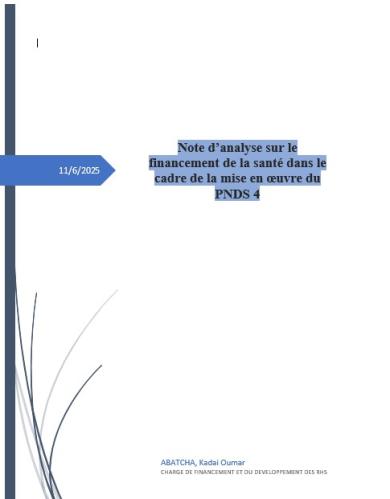 Note d’analyse sur le financement de la santé dans le cadre de la mise en œuvre du PNDS 4
