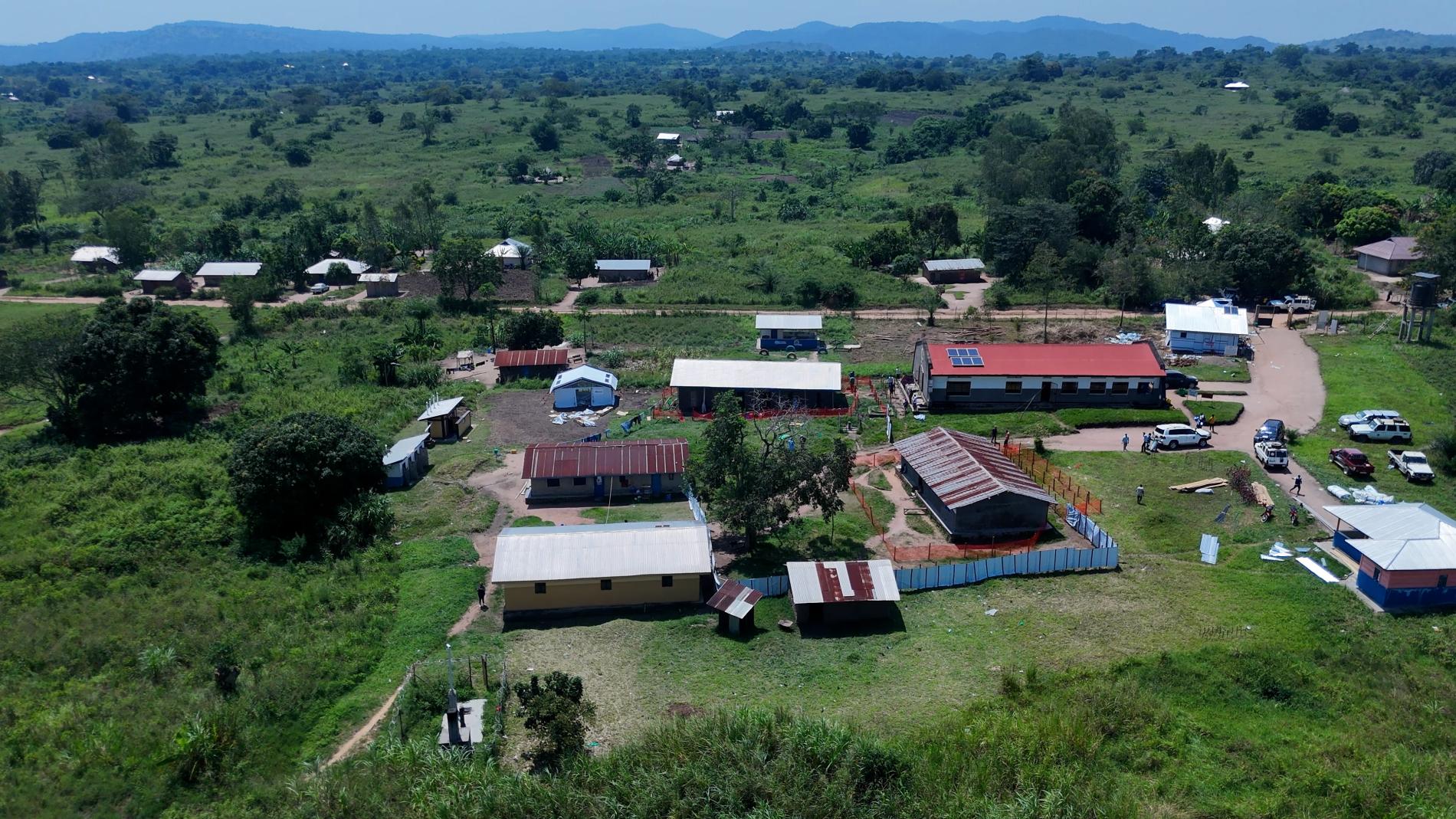Aerial view of the Sota rural health facility in Ituri province, eastern Democratic Republic of the Congo, where WHO is supporting the Ebola response.