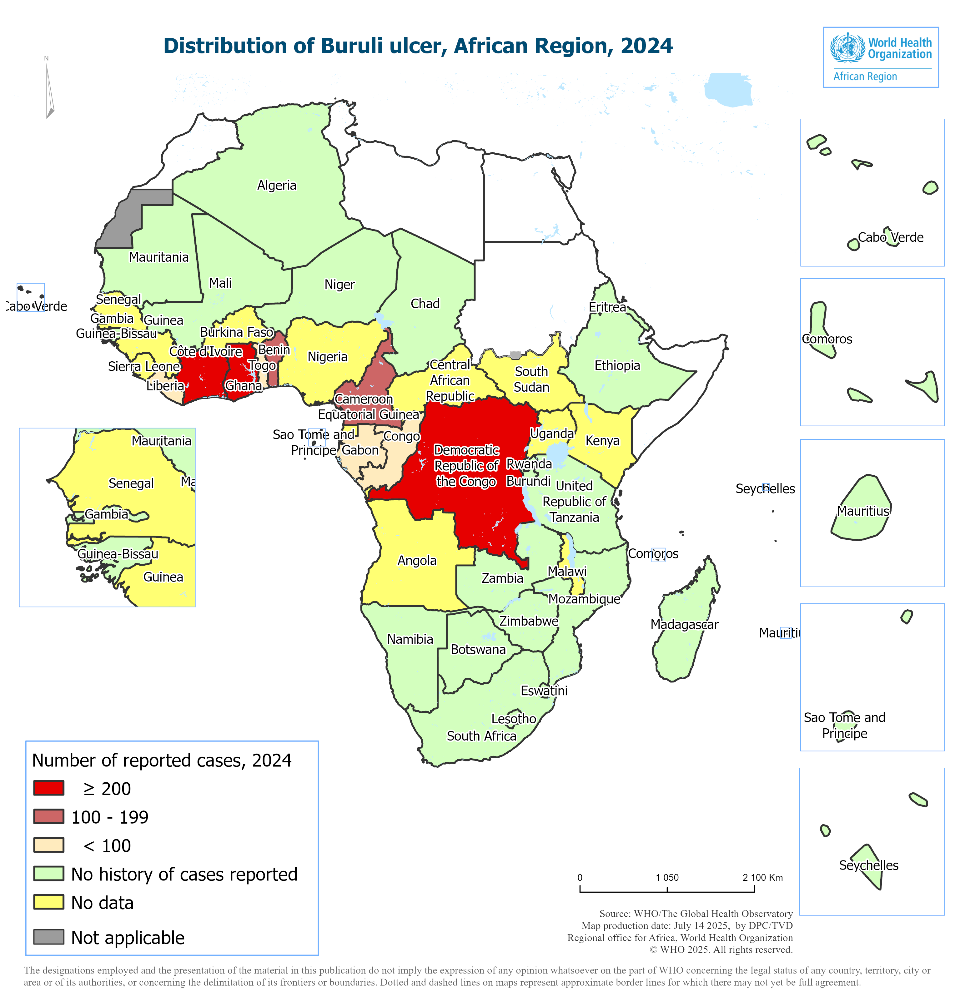 Distribution of Buruli ulcer in the African Region, 2024