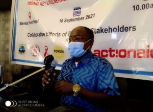 Dr. Moses Jeuronlon,WHO DPC Technical Lead making remarks during the launch of the IBBSS report in Monrovia