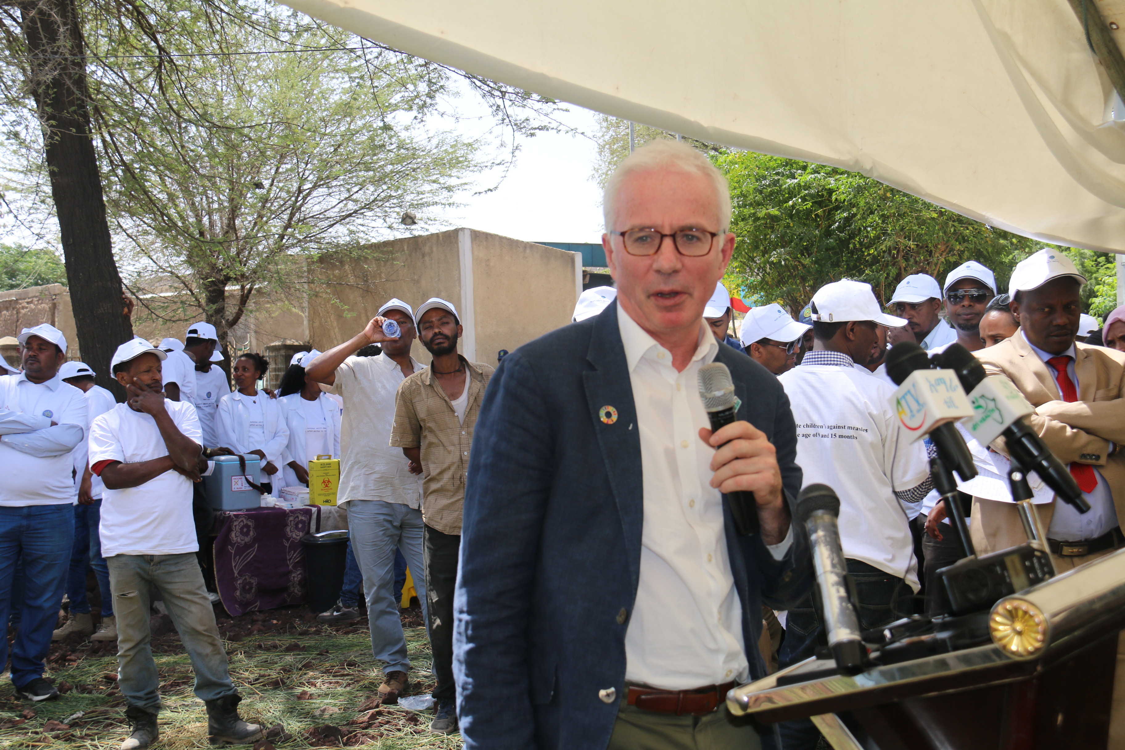 Global Fund Executive Director, Peter Sands delivering remark during the MCV2 vaccination launching in Ethiopia