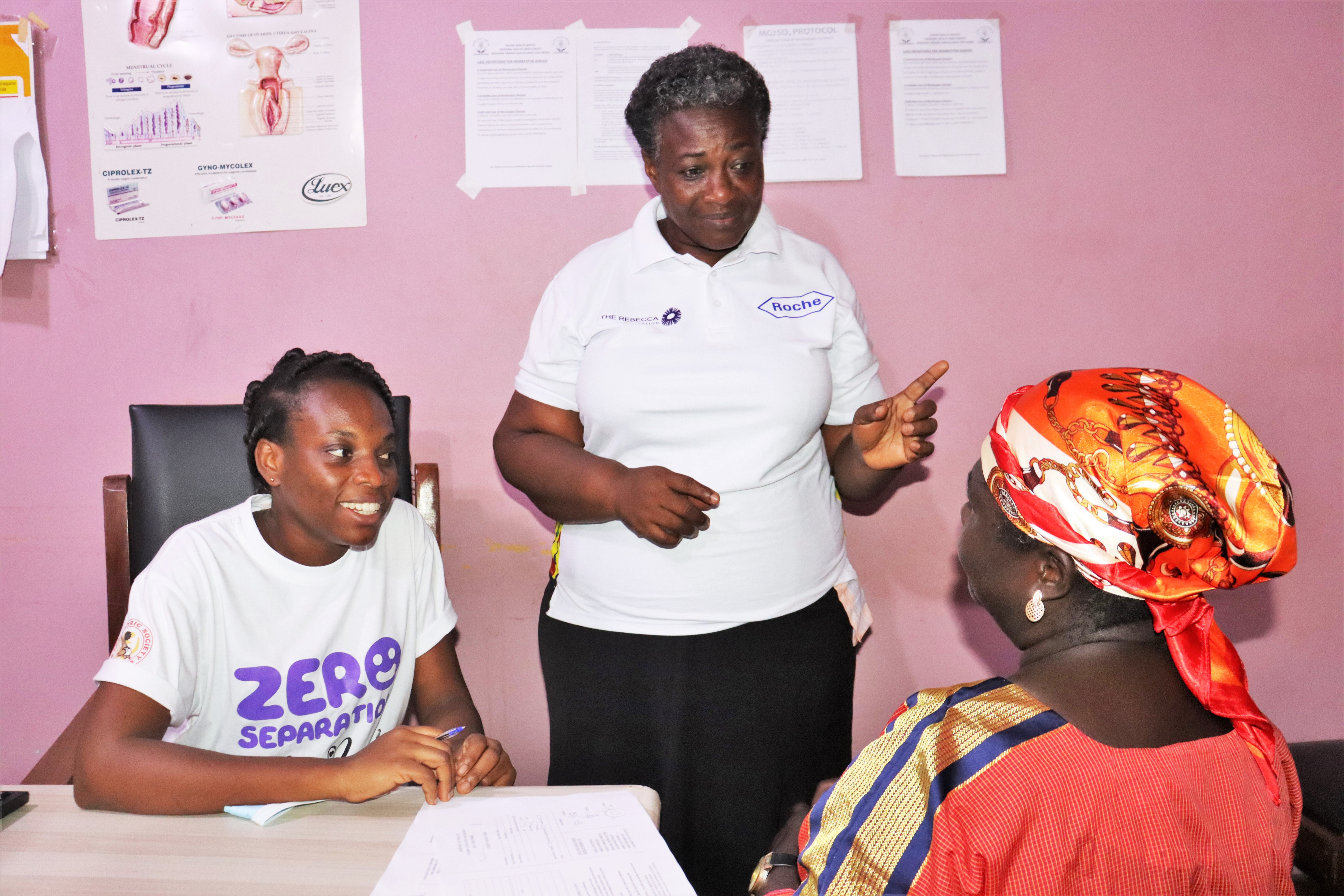 Primary healthcare workers leveraging WHO-PEN module to educate woman about breast cancer before screening her at the Sunyani Municipal Hospital