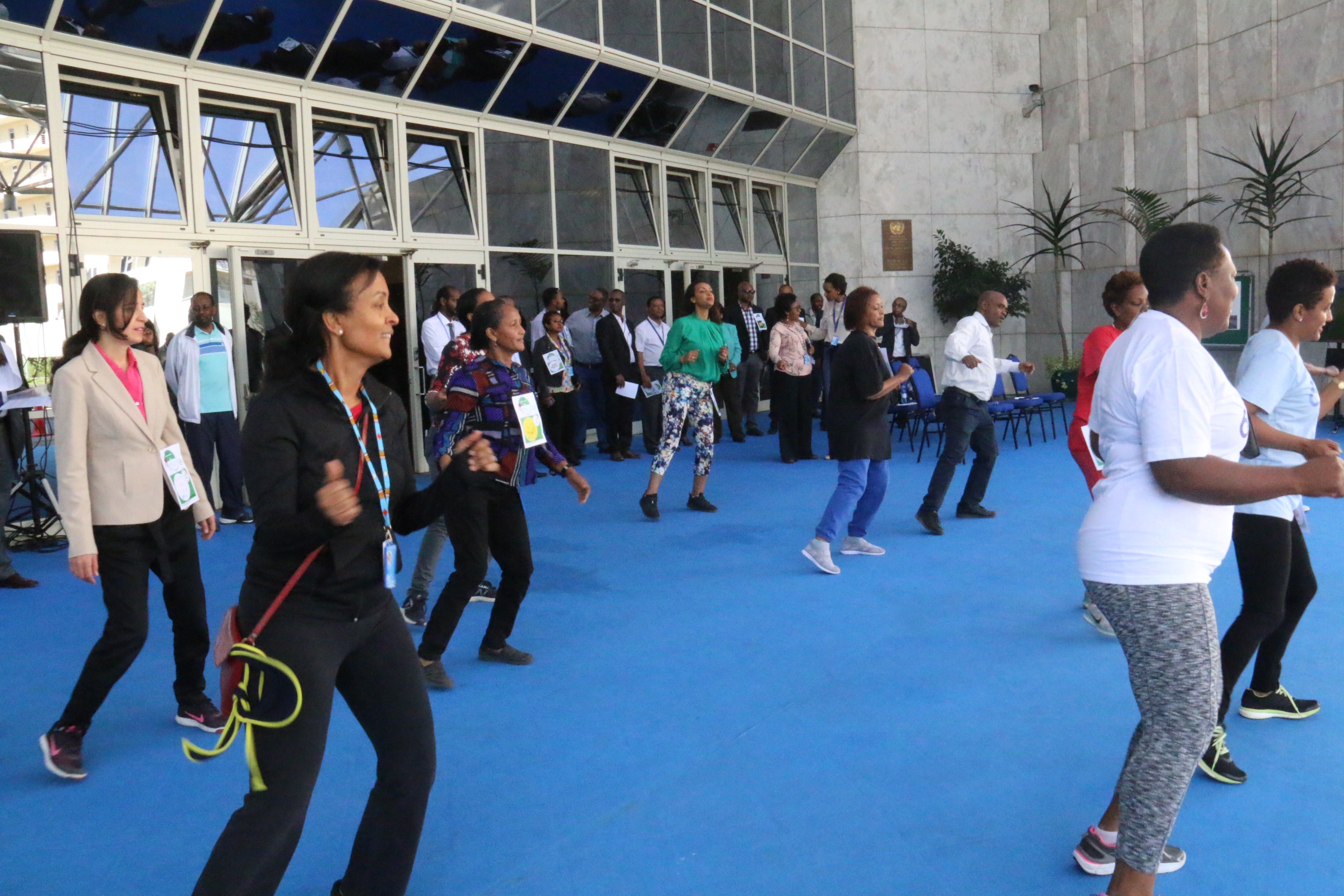 UN agencies' staff doing a Zumba exercise during the wellness week was kicked off in the morning  