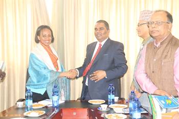 L to R:H.E. State Minister of Health-Programs, Dr. Lia Tadesse and H.E. Mr Upendra Yadav, Deputy Prime Minister and Minister of Health and Population of Nepal 