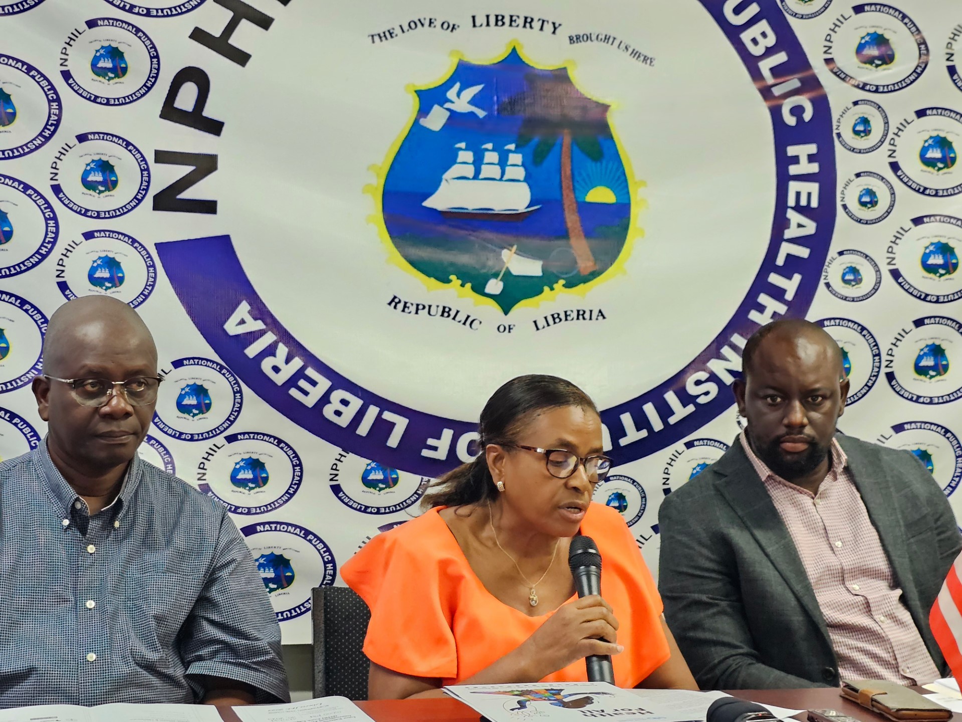 WHO and NPHIL Technical Officers during the pre JEE Press Conference in Liberia