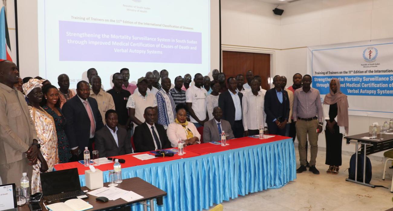 Health stakeholders pose for a group photo after the opening session of the raining of trainers on the Medical Certification of Cause of Death. 