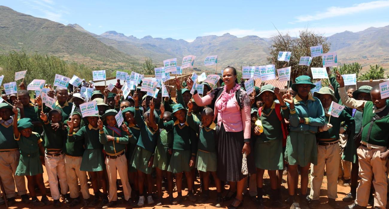 Pupils from Berea Government Primary school celebrating EPI@50