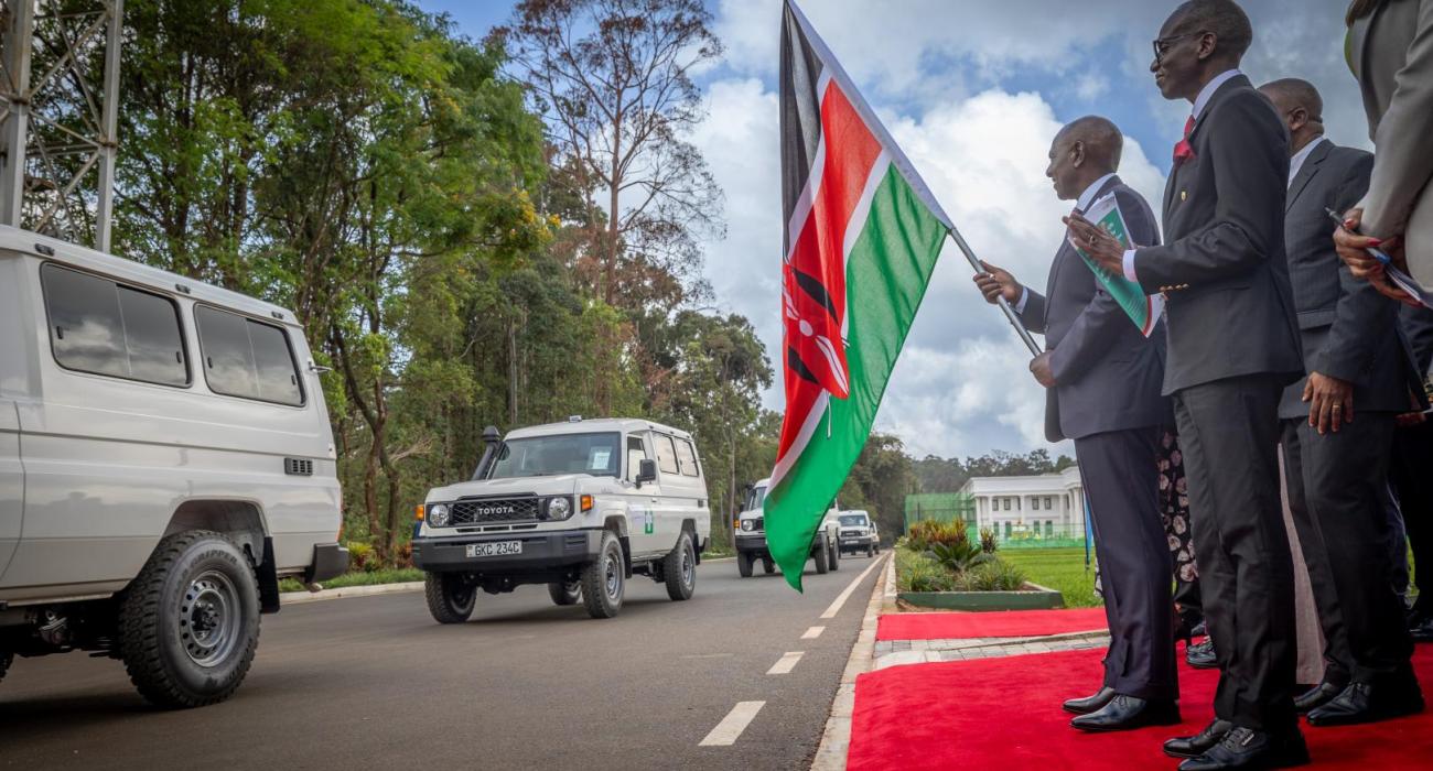 H.E. President William Ruto flags off ambulances alongside WHO AFRO Regional Director Dr. Mohamed Janabi during the handover ceremony at State House, Nairobi, 19 November 2025.
