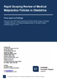 Rapid Scoping Review of Medical Malpractice Policies in Obstetrics 
