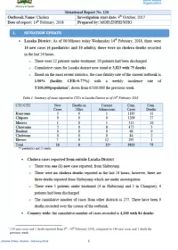 Zambia Cholera Outbreak Situation Report - 14 February 2018