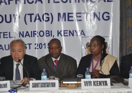 Chair of the HOA-TAG Dr Jean-Marc Olive’, left, with head of UVIS Dr Ephantus Maree and WR Kenya Dr Custodia Mandlhate