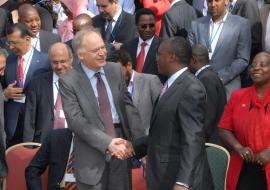 Cabinet Secretary James Macharia meets with the HOA-TAG chairman Dr Jean-Marc Olive’ during the meeting.