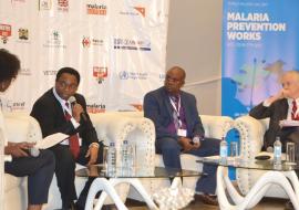 Panel discussion with Dr Jackson Kioko DMS, Dr Waqo Ejersa, head, malaria programme and Dr Kevin De Cock, CDC country director, during the malaria vaccine pilot launch in April
