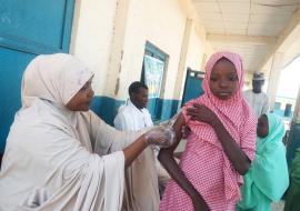 Picture showing a girl being vaccinated for yellow fever during the reactive vaccination campaign in Zamfara State, Nigeria