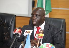 Dr Clement Peter Lugala addressing the press on World Cancer Day _Image credits_WHO NG