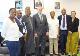 Ambassador of the United States to Botswana, His Excellency Craig Cloud (centre)  and to his is Dr Martins Ovberedjo, the WR