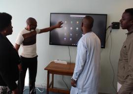 MoHW personnel getting a feel of the interactive equipment at the MoHW Headquarters