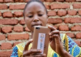 Léa Kanyere, a contact tracer, from Mabolio District of Beni, Democratic Republic of the Congo, is one of the first to be trained to use the Go.Data app.