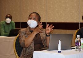 A participant contributing to the discussions during the implementation of the national sentinel surveillance for influenza meeting in Gaborone