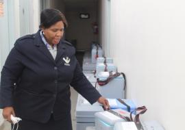 Julia Molapisi, the Acting Senior Health Programme Officer in the Ministry of Health and Social Services in the Omaheke region is pictured here with vaccines. The vaccines were packed in vaccine carriers/cold boxes in preparation for Maternal and Child Health days during an outreach programme. 