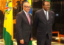 World Health Organization (WHO) Director-General, Dr Tedros Adhanom Ghebreyesus with His Excellency, Dr Hage Geingob, Namibia Head of State,  