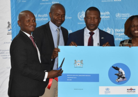 Minister of Health Dr. Edwin Dikoloti, WHO Country Representative Josephine Namboze, Director of Health Laboratory Services Mr. Mpaphi Blasis Mbulawa and Director of Clinical Support Services Dr. Changi Baikai officially launched the National Laboratory Strategic Plan in Palapye. 