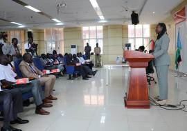 Honourable Yolanda Awel Deng, Minister of Health, addressing audience during the commemoration of World Hepatitis Day in Juba, South Sudan