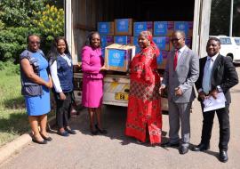 WR Malawi Dr Neema Rusibamayila Kimambo hands over the donation to Minister of Health Hon Khumbize Kandodo Chiponda