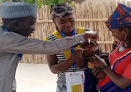 An eligible child is seen being immunized at Gadare settlemnt of Batsari LGA in Katsina State. © WHO/Jamilu Runka 