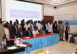 Health stakeholders pose for a group photo after the opening session of the raining of trainers on the Medical Certification of Cause of Death. 