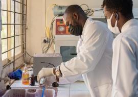 Dr Oladele applies Lugol’s iodine on a smear at the microbiology laboratory in the Department of Medical Microbiology and Parasitology at the Obafemi Awolowo University Teaching Hospitals.