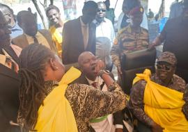 Honorable Minister of Health, Republic of South Sudan, Yolanda Awel Deng, administering oral cholera vaccine at Primary Health Care center in Rubkona