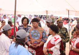 Her Excellency the First Lady of the Republic of Malawi Madam Monica Chakwera visits the exhibition booths at the commemoration  