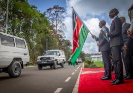 H.E. President William Ruto flags off ambulances alongside WHO AFRO Regional Director Dr. Mohamed Janabi during the handover ceremony at State House, Nairobi, 19 November 2025.