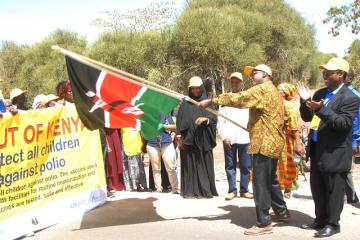 Isiolo County Govenor, Godana  Doyo, flags off a march at the launch of the Polio campaign in Kenya  for Jan 18-22