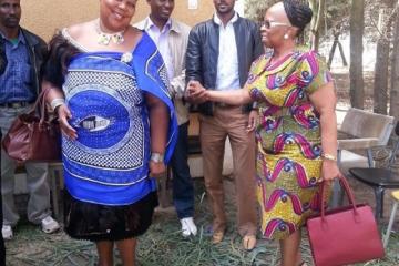 The Honourable Minister with WHO Health Systems Advisor Khosie Mthethwa on arrival at Gimbichu Woreda area.