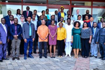 Dr Alemu (4th from left) and management staff at the 2017 annual retreat in Abuja