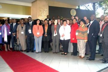 Director General for Health, Ms Precious Mastoso and WHO Representative, Dr Sarah Barber, with the Health Staff that attended the WISN training