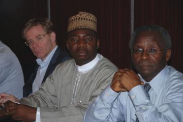 (L-R) Assistant DG for Polio, Emergencies and Country Collaboration, Dr. Bruce Alyward, Executive Director Nat. Pri. Healthcare Dev. Agency, Dr. Mohammed J.G. Ado, and the ERC Chairman, Prof Oyewale Tomori at the just concluded 25th ERC held in Abuja between March 19 - 20, 2013.