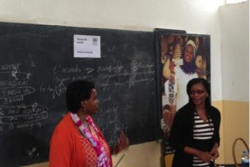Dr. Maria Mugabo (WHO) (left) and Dr. Marie Aimee Muhimpundu (right) lead discussion on ‘Access to Health’ with 14 students from the College of Business and Economics Sheila Mburu / WHO