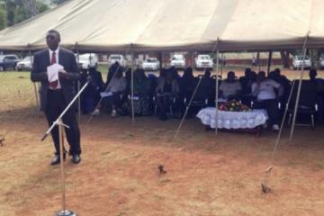 Dr Eugene Nyarko (WR) speaking to the audience in Zomba at Gynkhana Club Ground